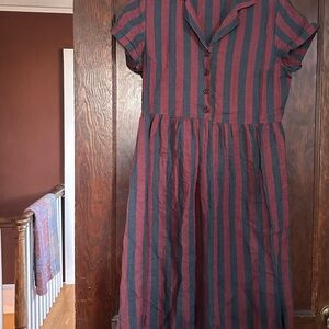 Striped Midi Dress in Red and Blue